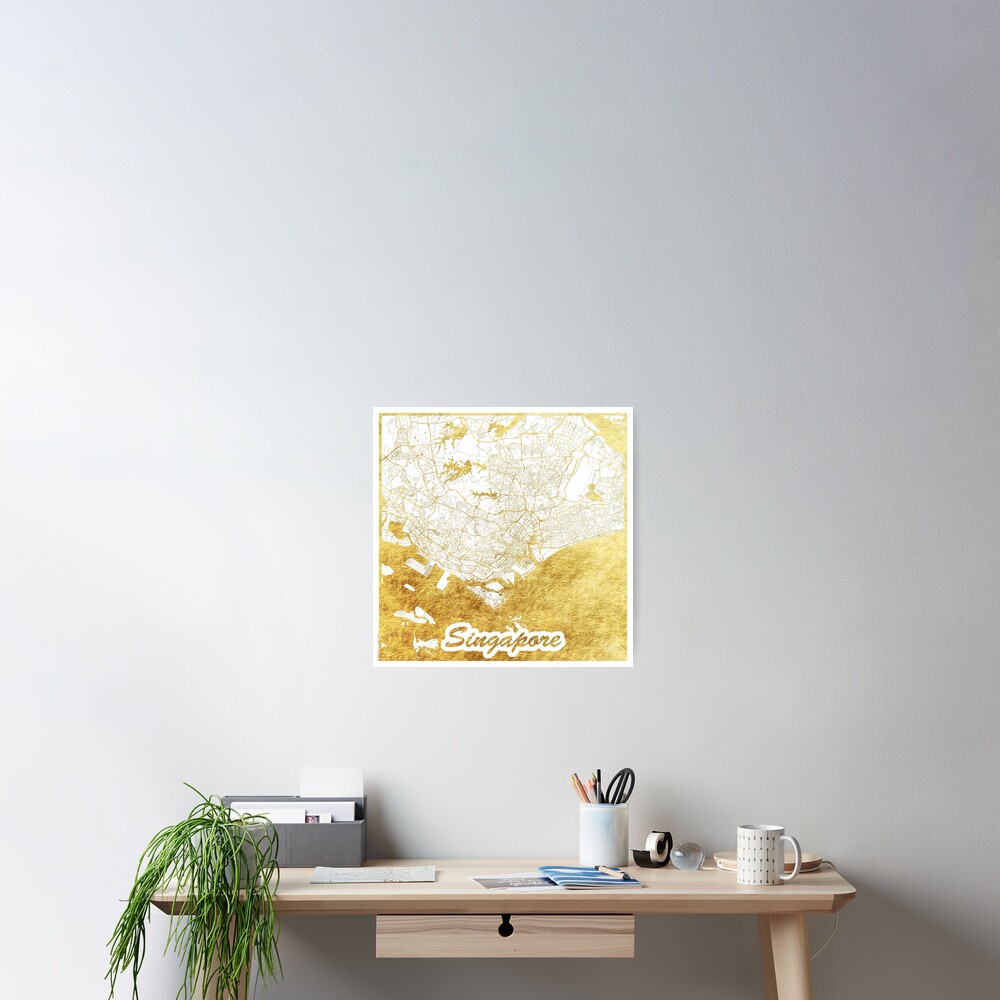 Singapore Map Gold Poster