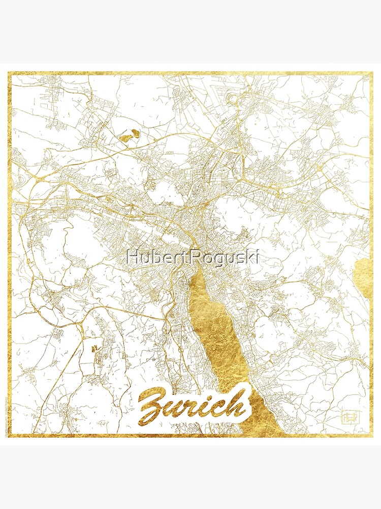 Artwork view, Zurich Map Gold designed and sold by HubertRoguski