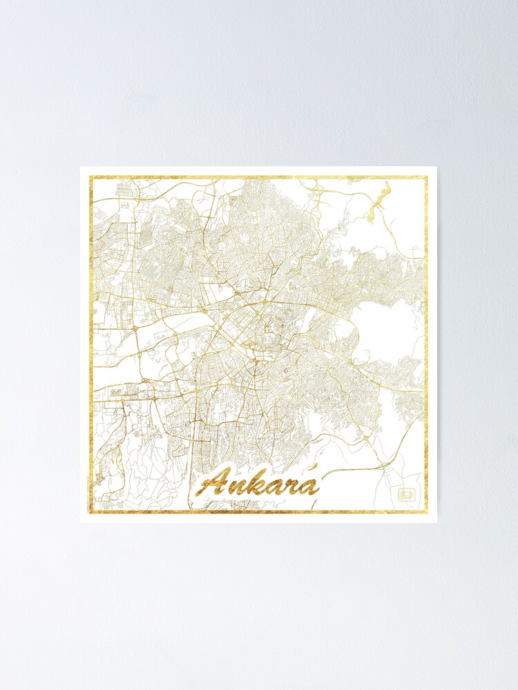 Thumbnail 2 of 3, Poster, Ankara Map Gold designed and sold by HubertRoguski.