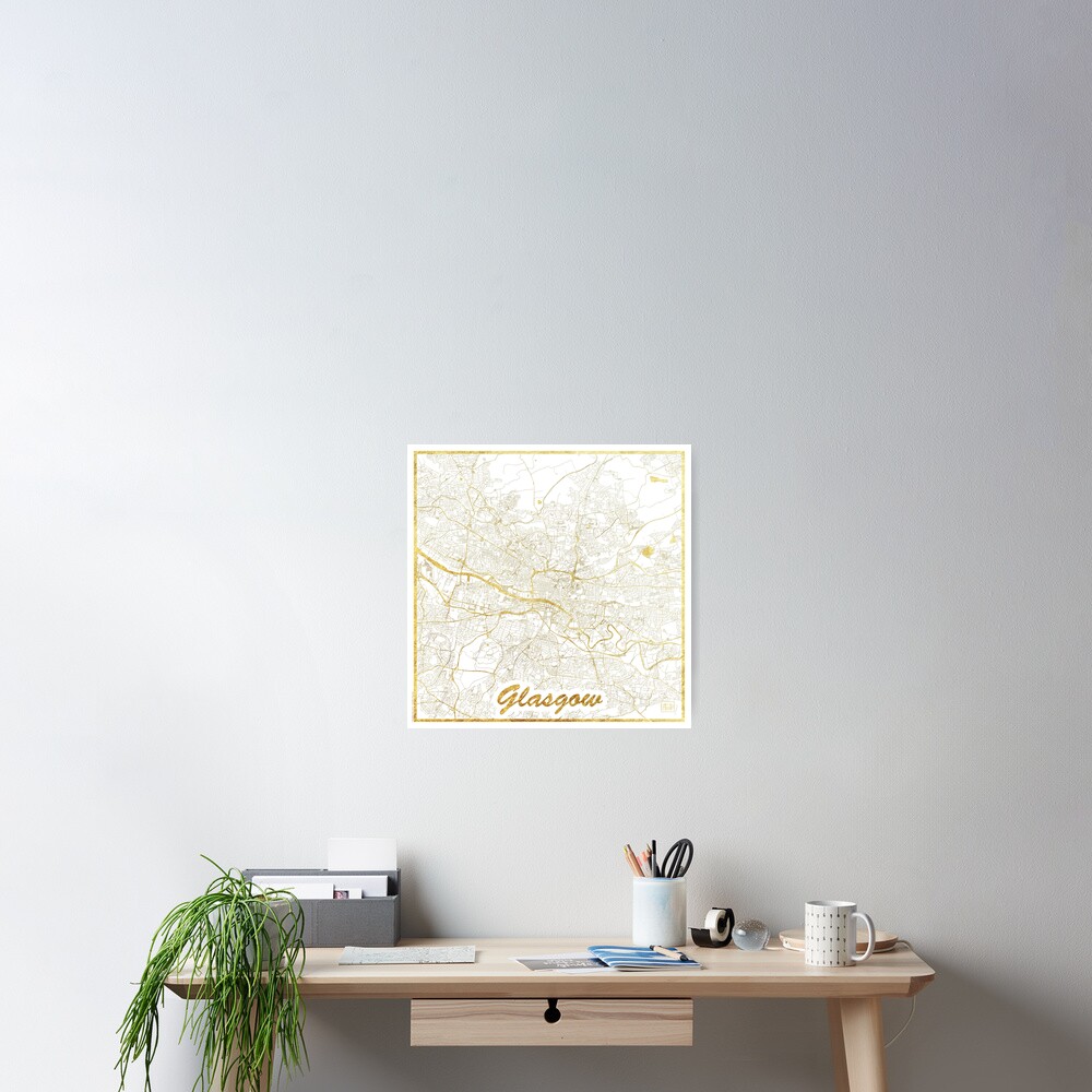 Glasgow Map Gold Poster