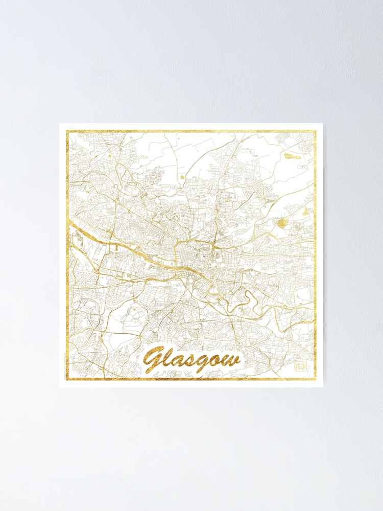 Alternate view of Glasgow Map Gold Poster
