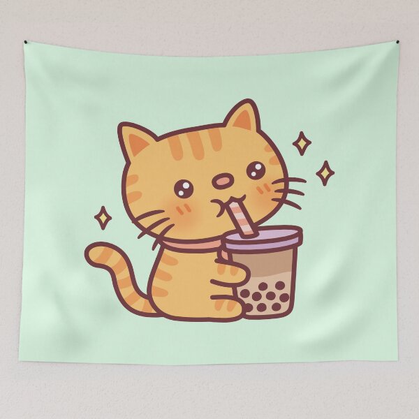 Item preview, Cute Orange Tabby Cat Drinking Boba Tea designed and sold by rustydoodle.