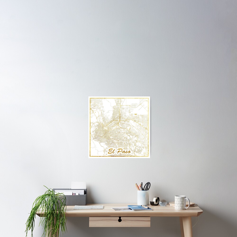 El Paso Map Gold Poster