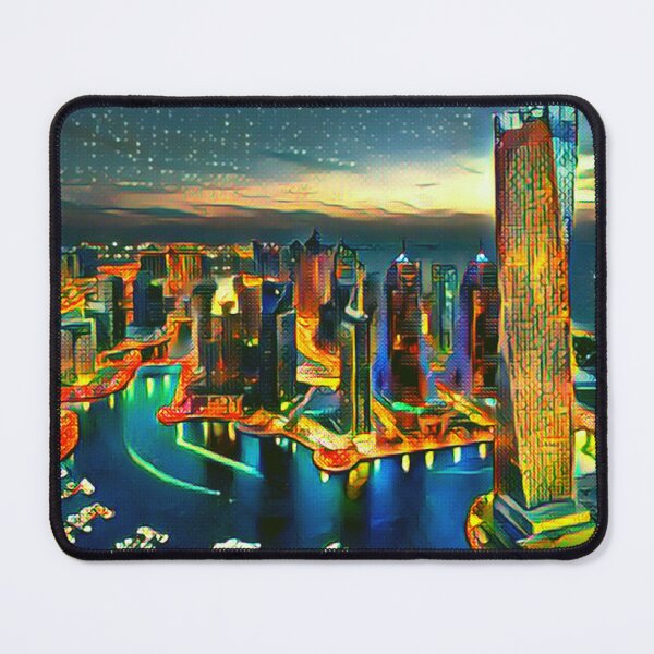 Item preview, Night Lights View of Dubai. United Arab Emirates - Bright Colorful Modern Illustration Art Print – Abstract UAE Travel poster designed and sold by MrGiftee.