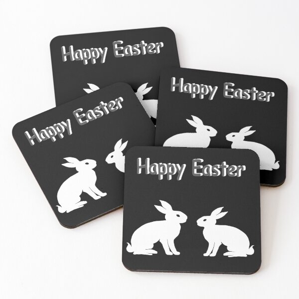 Item preview, Happy easter with easter bunnies, sitting rabbit silhouettes, easter sayings designed and sold by Kirei-Lily.