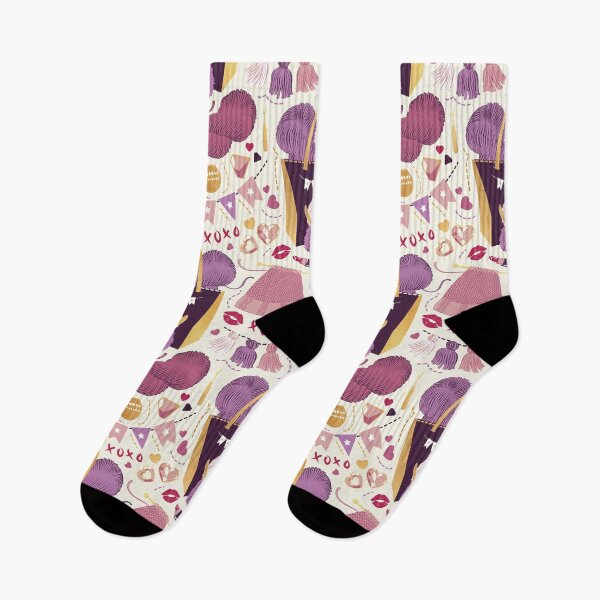 Item preview, Knitting party // romance white background pink violet and gold knit motifs designed and sold by SelmaCardoso.
