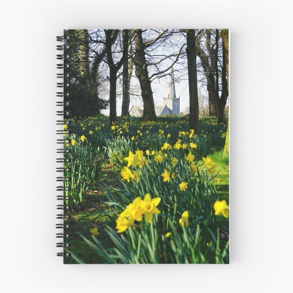 Item preview, Park full of daffodils and stone church in the background designed and sold by NavorolArt.