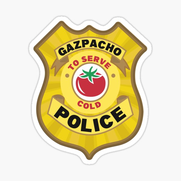 Vista previa del artículo con la obra «Gafete Policial Gazpacho: Para Servir Frío», diseñado y vendido por Happy Puppy Print On Demand.