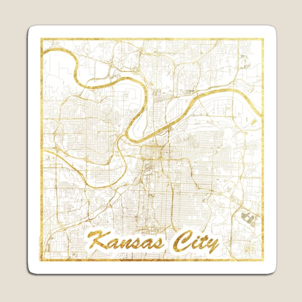 Kansas City Map Gold Magnet