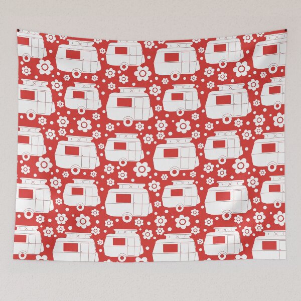 Item preview, Daisy Polka Dot Vintage Caravan Pattern in Red and white designed and sold by NattyDesigns.
