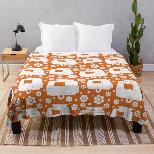 Vista previa del artículo con la obra «Patrón de caravana vintage Daisy Polka Dot en naranja y blanco», diseñado y vendido por NattyDesigns.