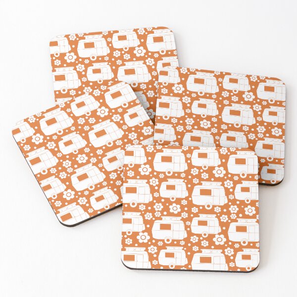 Item preview, Daisy Polka Dot Vintage Caravan Pattern in Orange and White designed and sold by NattyDesigns.