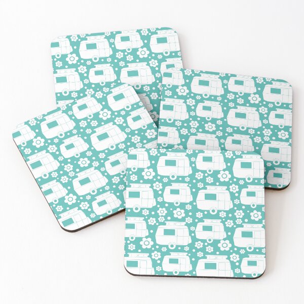 Item preview, Daisy Polka Dot Vintage Caravan Pattern in Turquoise and White designed and sold by NattyDesigns.