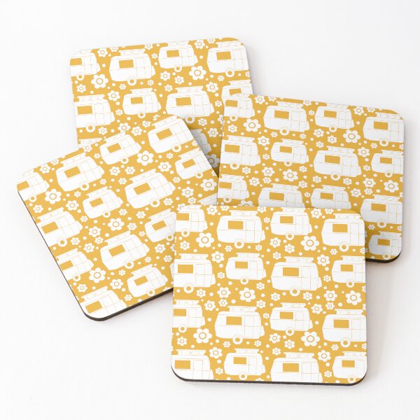 Item preview, Daisy Polka Dot Vintage Caravan Pattern in Mustard Yellow and White designed and sold by NattyDesigns.