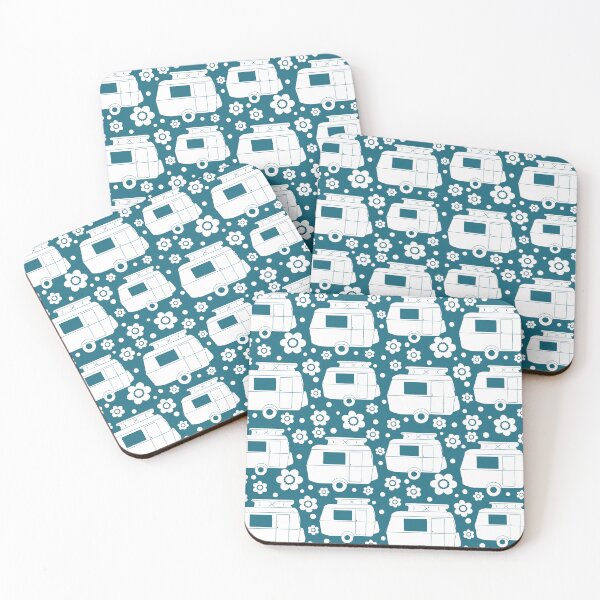 Item preview, Daisy Polka Dot Vintage Caravan Pattern in Teal and White designed and sold by NattyDesigns.