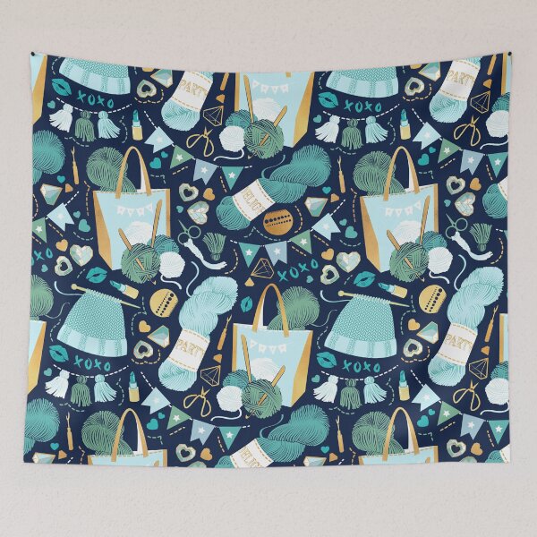 Item preview, Knitting party // aqua mint sage green and gold knit motifs designed and sold by SelmaCardoso.