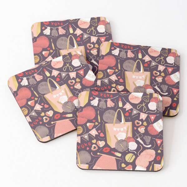 Item preview, Knitting party // brown coral flesh rose neon red and gold knit motifs designed and sold by SelmaCardoso.