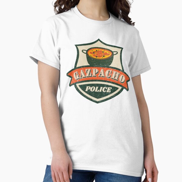 Vista previa del artículo con la obra «Gazpacho Police Badge Vintage Angustiado», diseñado y vendido por ladylaughprints.