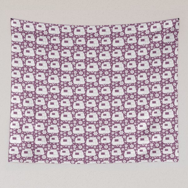 Item preview, Daisy Polka Dot Vintage Caravan Pattern in Purple and White designed and sold by NattyDesigns.