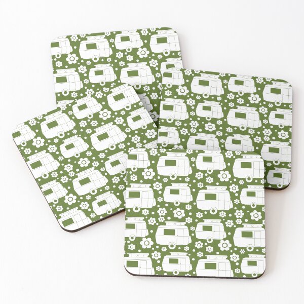Item preview, Daisy Polka Dot Vintage Caravan Pattern in Green and White designed and sold by NattyDesigns.