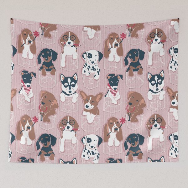 Item preview, Pure love pockets I // blush pink background Dachshund Beagle Dalmatian Basset Hound Labrador Retriever Husky Welsh Corgi and Italian Greyhound dog puppies designed and sold by SelmaCardoso.