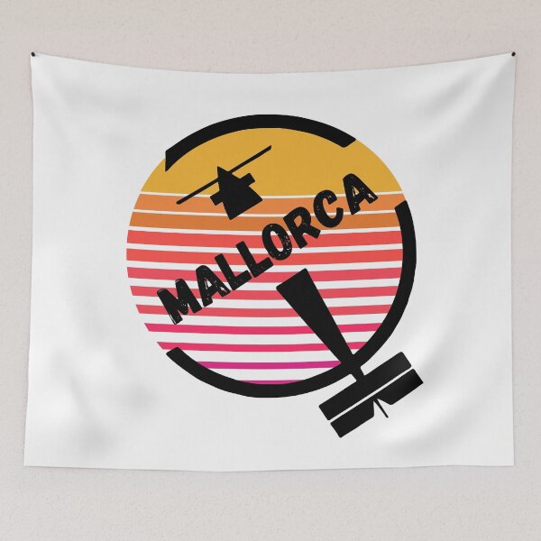 Artikelvorschau, PMI Flughafen Palma de Mallorca, Mallorca, Spanien, Europa - Retro Vintage Sonnenuntergang Flugzeug Flug Reiseziel Design entworfen und verkauft von Vintage-TM.