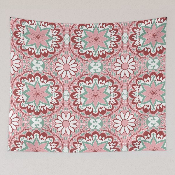 Item preview, Floral Pattern in Green, Powder Pink and Red designed and sold by Jelena Novakovic.