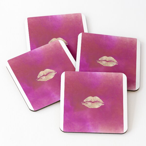 Item preview, Kiss My Uh-Uh Gold Foil on Reddish Pink Watercolor Background designed and sold by elevated-aura.