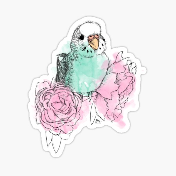 Budgie + Peony Sticker