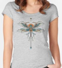 Camiseta entallada de cuello ancho Tatuaje de Dragon Fly