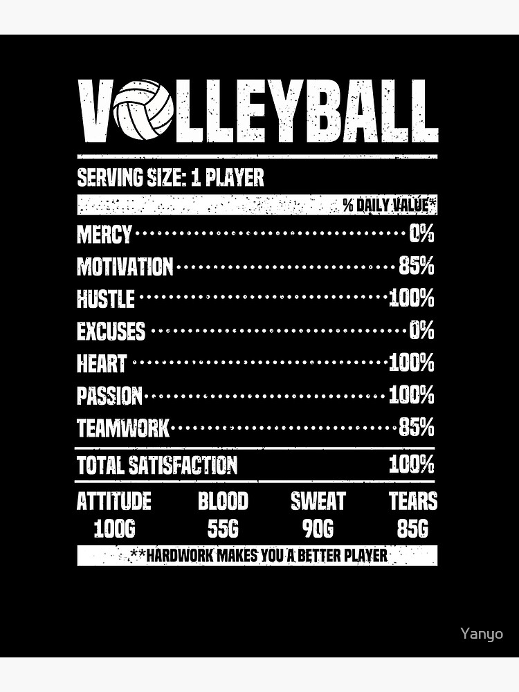 "Funny Volleyball Nutrition Facts Vball Team Fan" Poster for Sale by