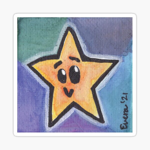 Glowing Yellow Star Critter on Green, Purple, and Blue Background Sticker