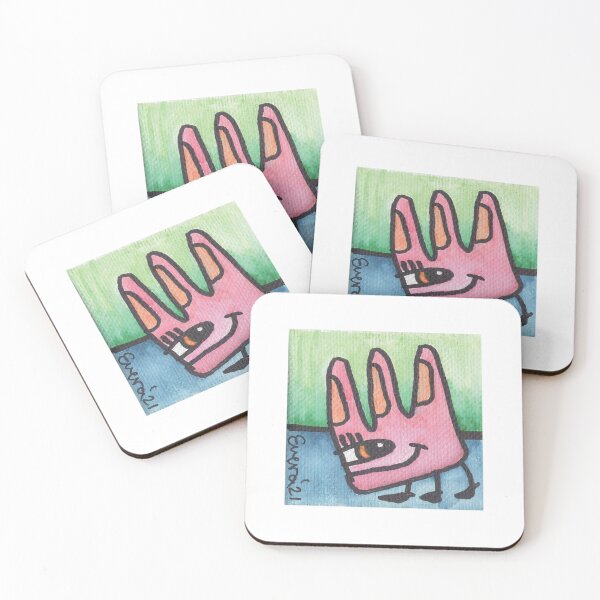 Item preview, Pink and Orange Three-Eared Critter with Green and Blue Background designed and sold by everalovelace.