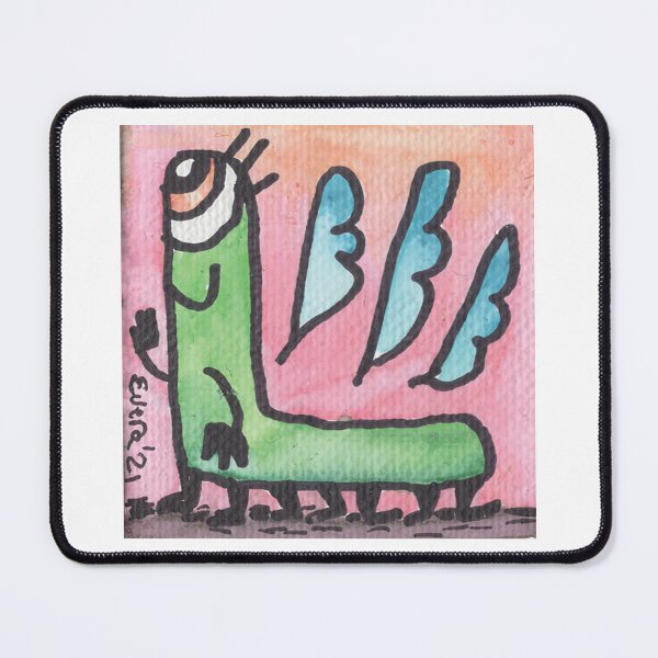 Item preview, Green Critter with Three Blue Wings on Pink Background designed and sold by everalovelace.