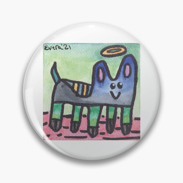 Item preview, Blue Cat Angel Critter with Stripes a Halo on a Pink and Green Background designed and sold by everalovelace.