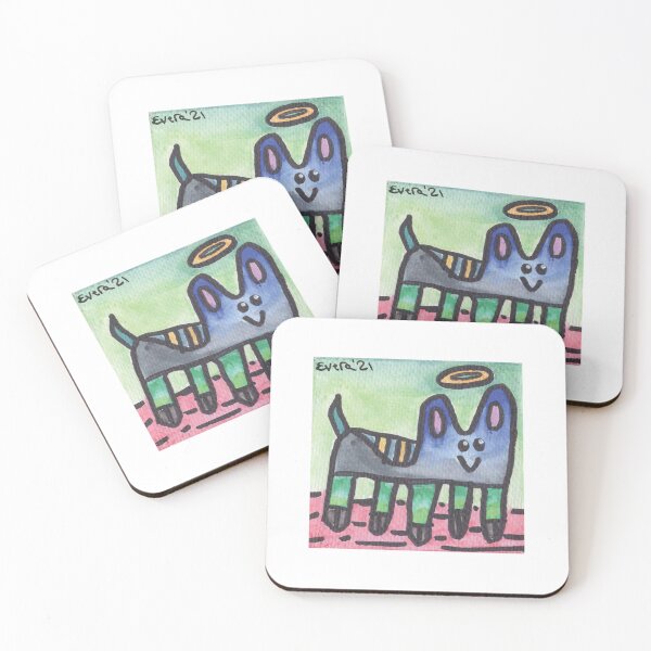 Item preview, Blue Cat Angel Critter with Stripes a Halo on a Pink and Green Background designed and sold by everalovelace.