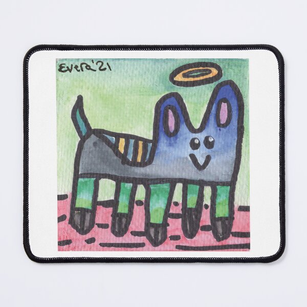 Item preview, Blue Cat Angel Critter with Stripes a Halo on a Pink and Green Background designed and sold by everalovelace.