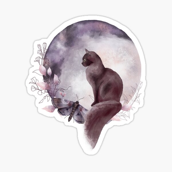Black cat enjoying the twilight surounded by flowers Sticker