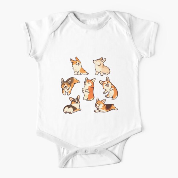 Jolly corgis in green Short Sleeve Baby One-Piece