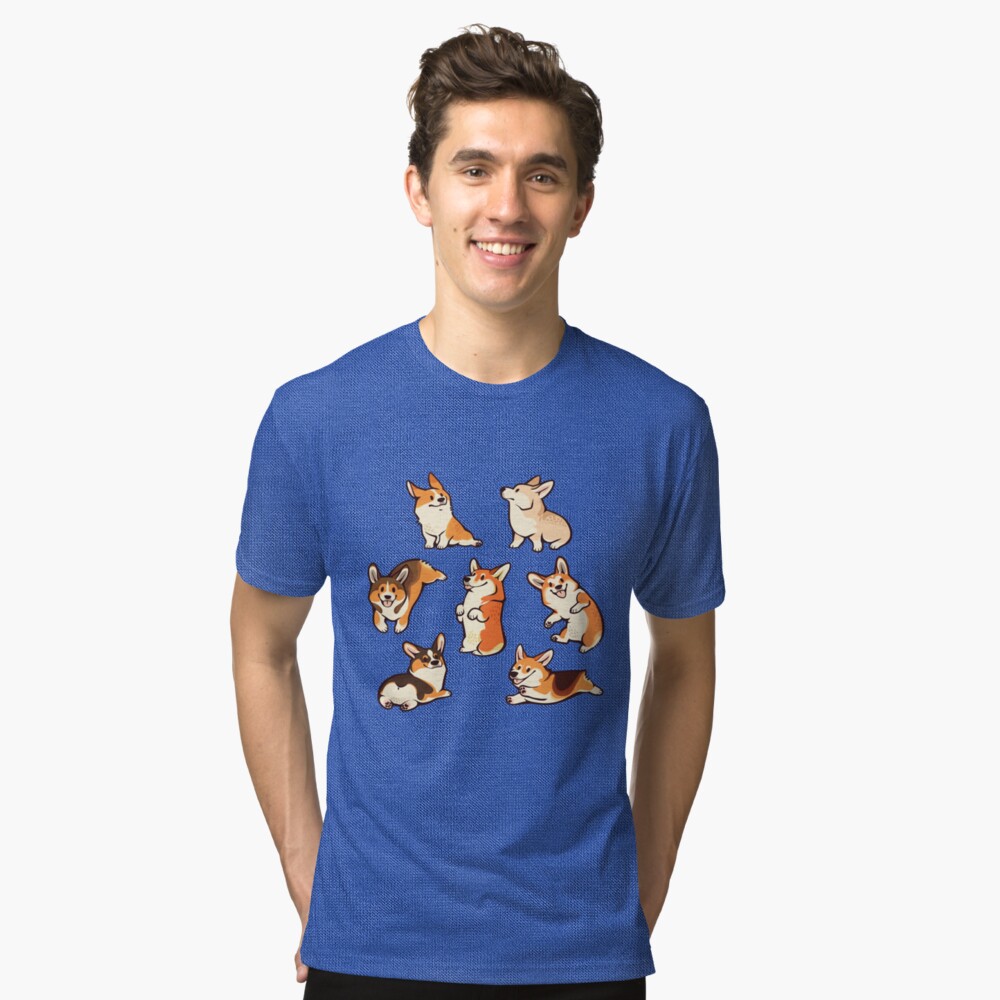 Jolly corgis in green Tri-blend T-Shirt