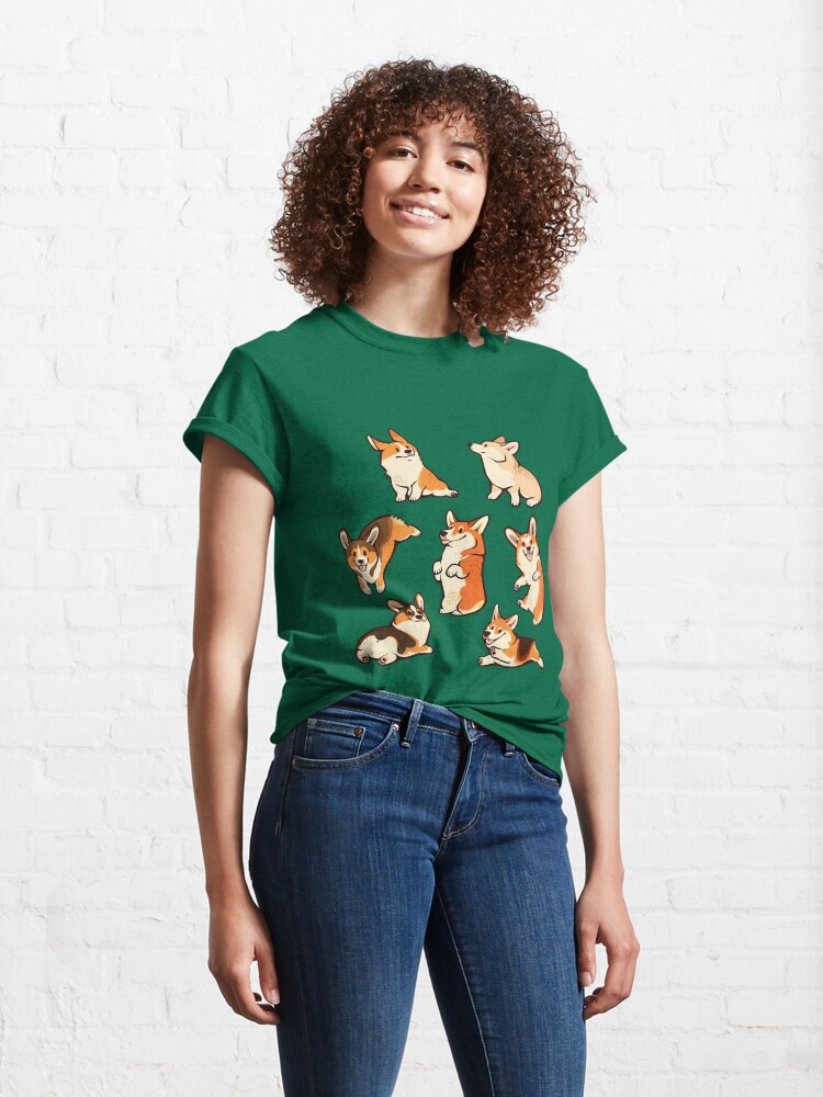 Alternate view of Jolly corgis in green Classic T-Shirt