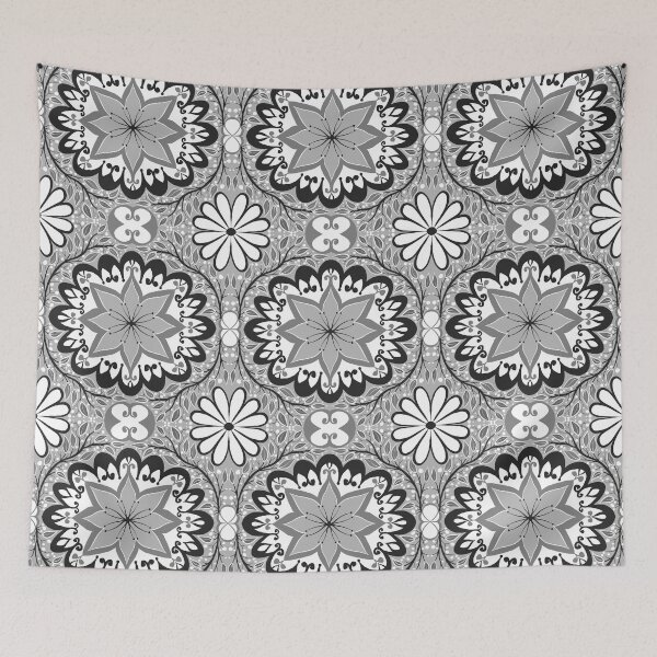Item preview, Black and White Abstract Symmetrical Floral Pattern designed and sold by Jelena Novakovic.