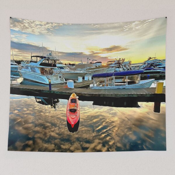 Item preview, Kayak Floating Over Clouds and Sunset Reflection at Carillon Point  designed and sold by SeaChangeDesign.