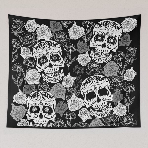 Item preview, Black and White Sugar Skulls and Roses designed and sold by TheHotIgloo.