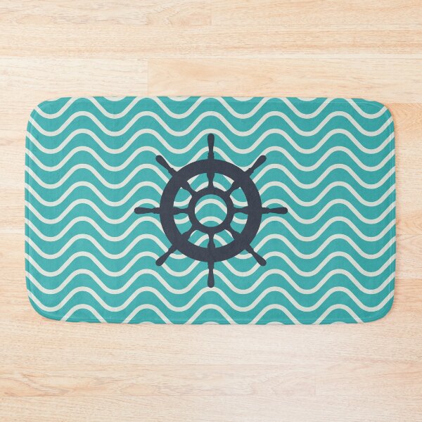 Item preview, Nautical Boat Wheel on Turquoise Waves Background designed and sold by HiddenPuppets.