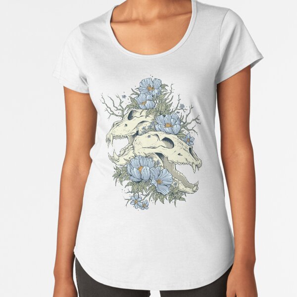 Bear Skulls With Flowers And Plants Premium Scoop T-Shirt