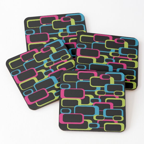 Item preview, Retro Squares Pattern Neon Pink Green Blue Black designed and sold by ValeriesGallery.