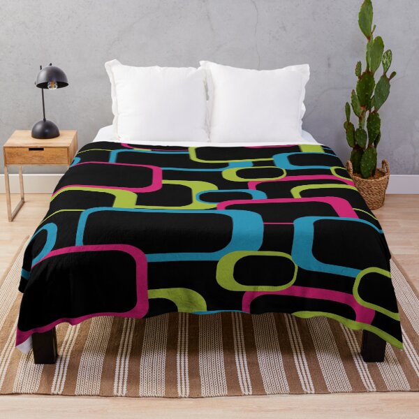 Item preview, Retro Squares Pattern Neon Pink Green Blue Black designed and sold by ValeriesGallery.