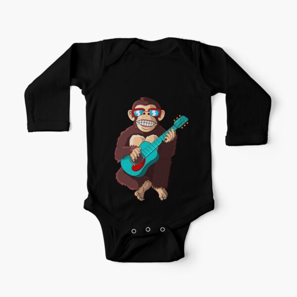 Chimpanze Plays Guitar - Funny Monkeys Long Sleeve Baby One-Piece