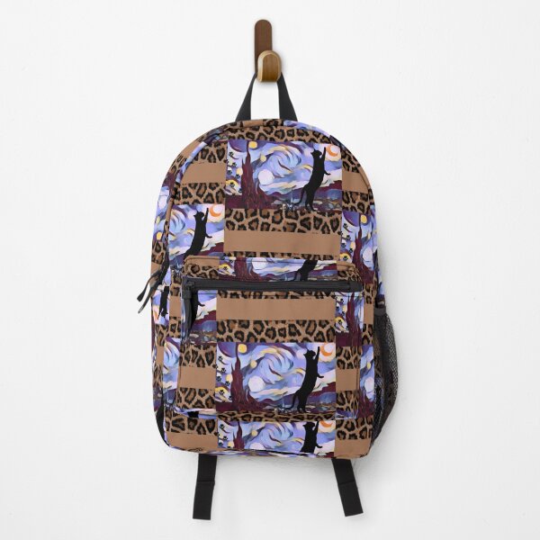 Item preview, Black Cat Reaching the Moon in Van Gogh's Starry Night Painting (modified version) with Leopard Print Frame designed and sold by Smart-Arts.